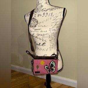 Chala Pink and Brown Crossbody Bag with Butterfly Design